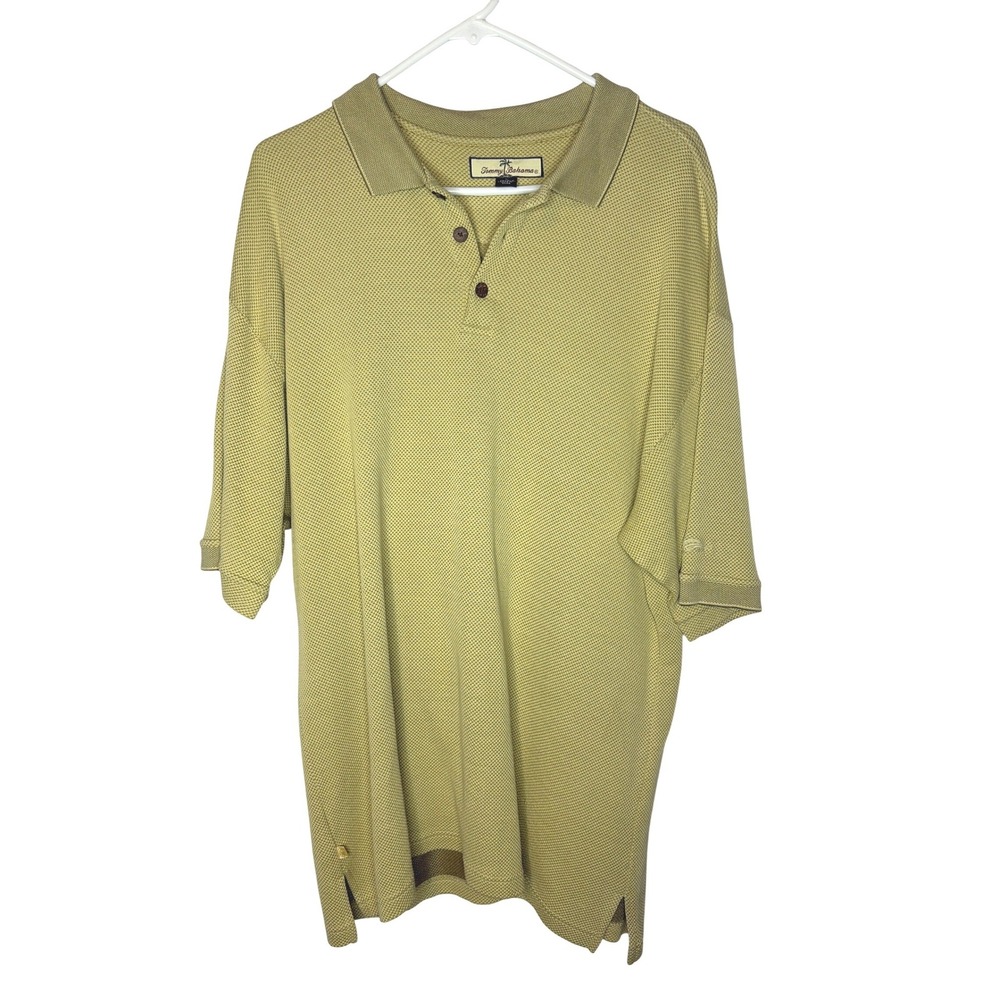 Tommy Bahama Polo Shirt Large Coastal Mustard Yellow Silk Cotton Textured Knit